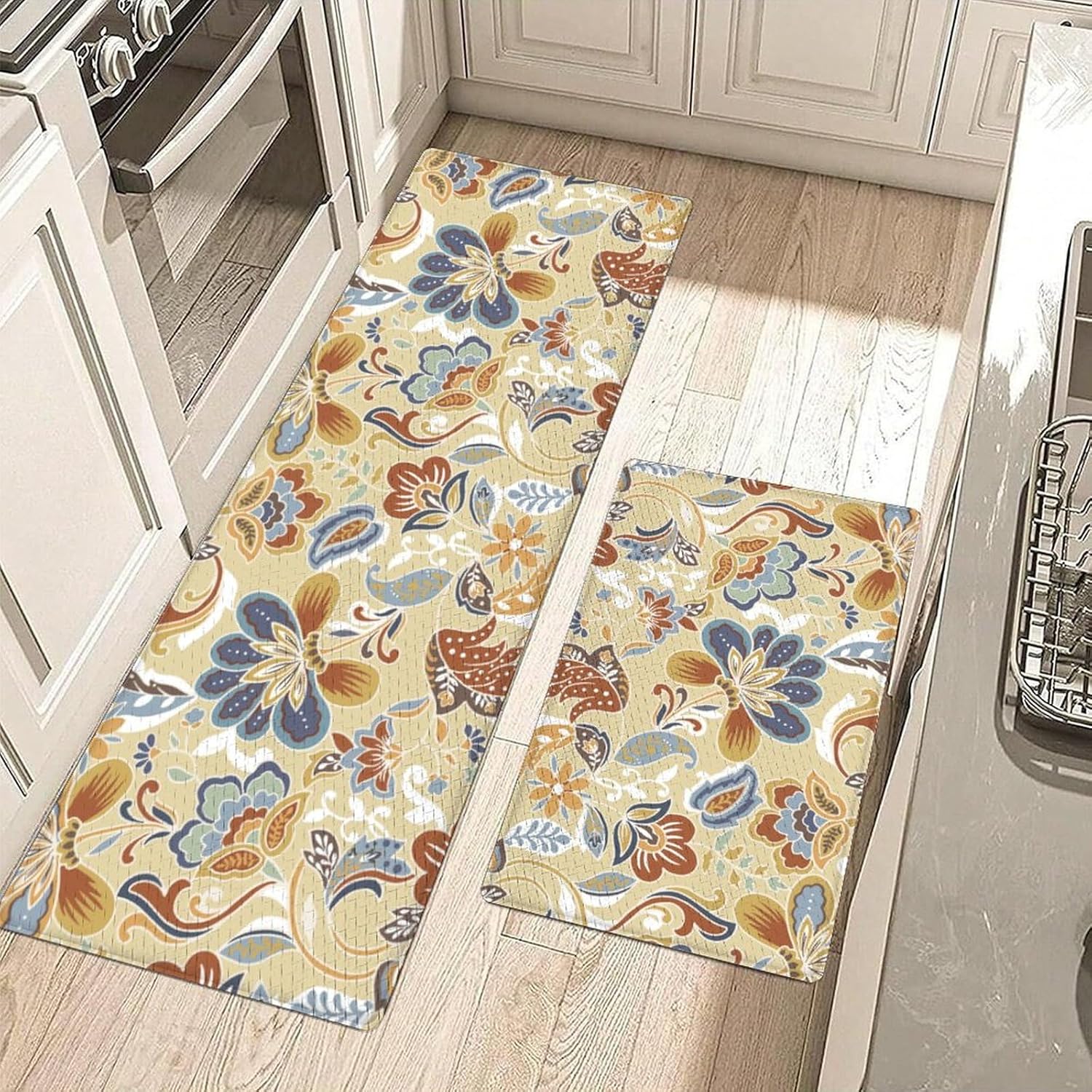Perfect Pair of Kitchen MatsNon-Skid Waterproof Floral Design