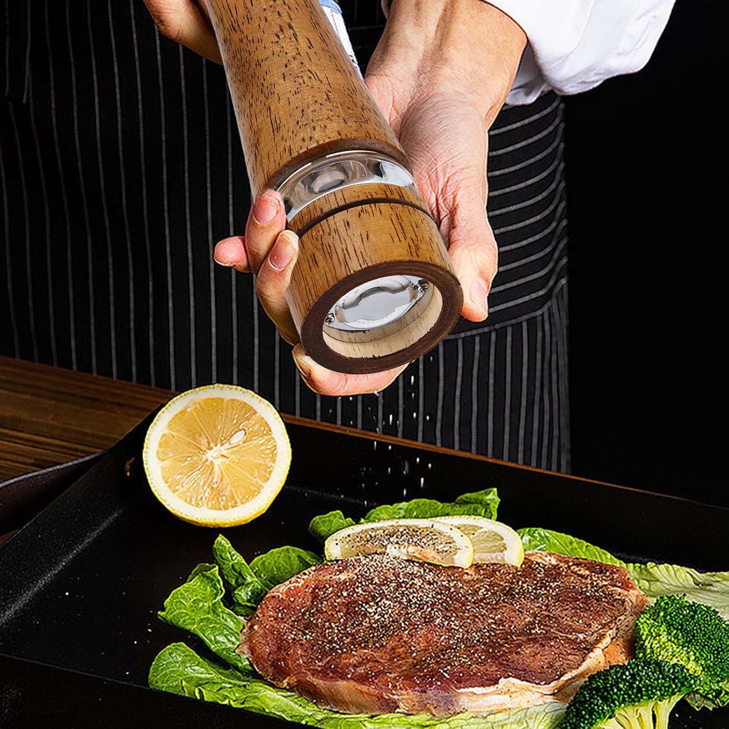 Elegant Twin 10-Inch Wooden Salt and Pepper Mill Set