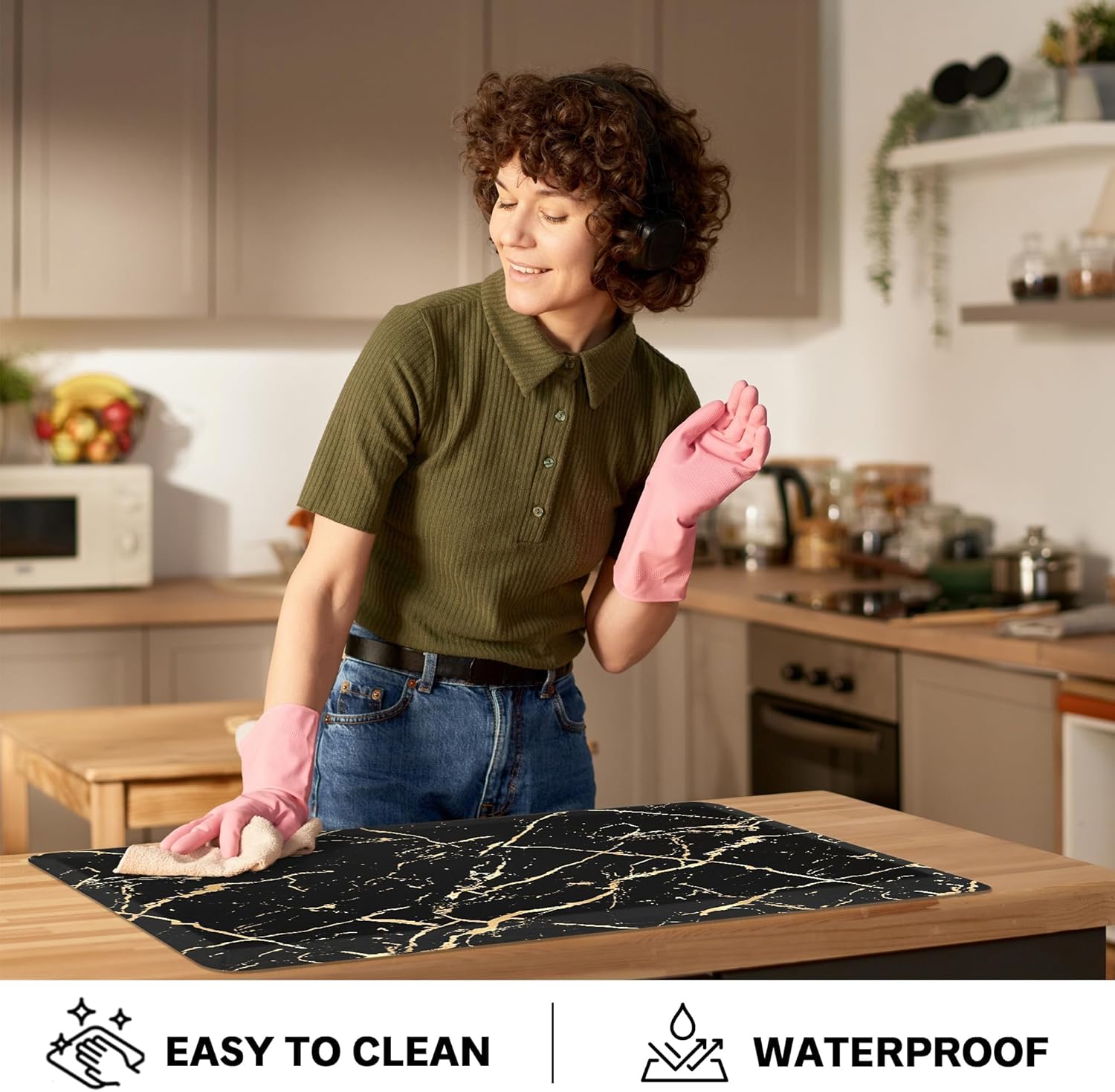 Gold Foil Marble Kitchen Mat Anti Fatigue 173x59 Inch