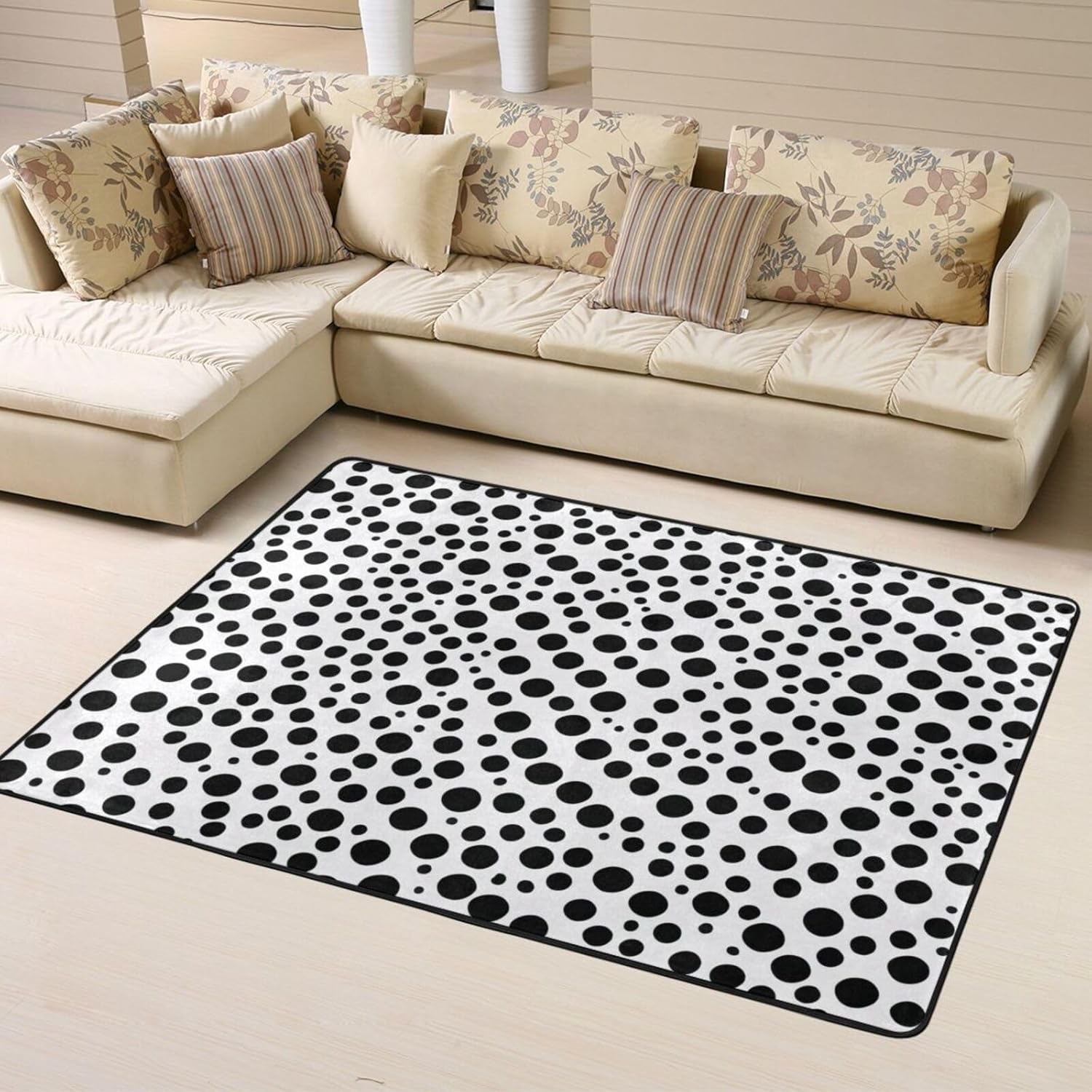 Black White Dots 63x48in Floor Mat