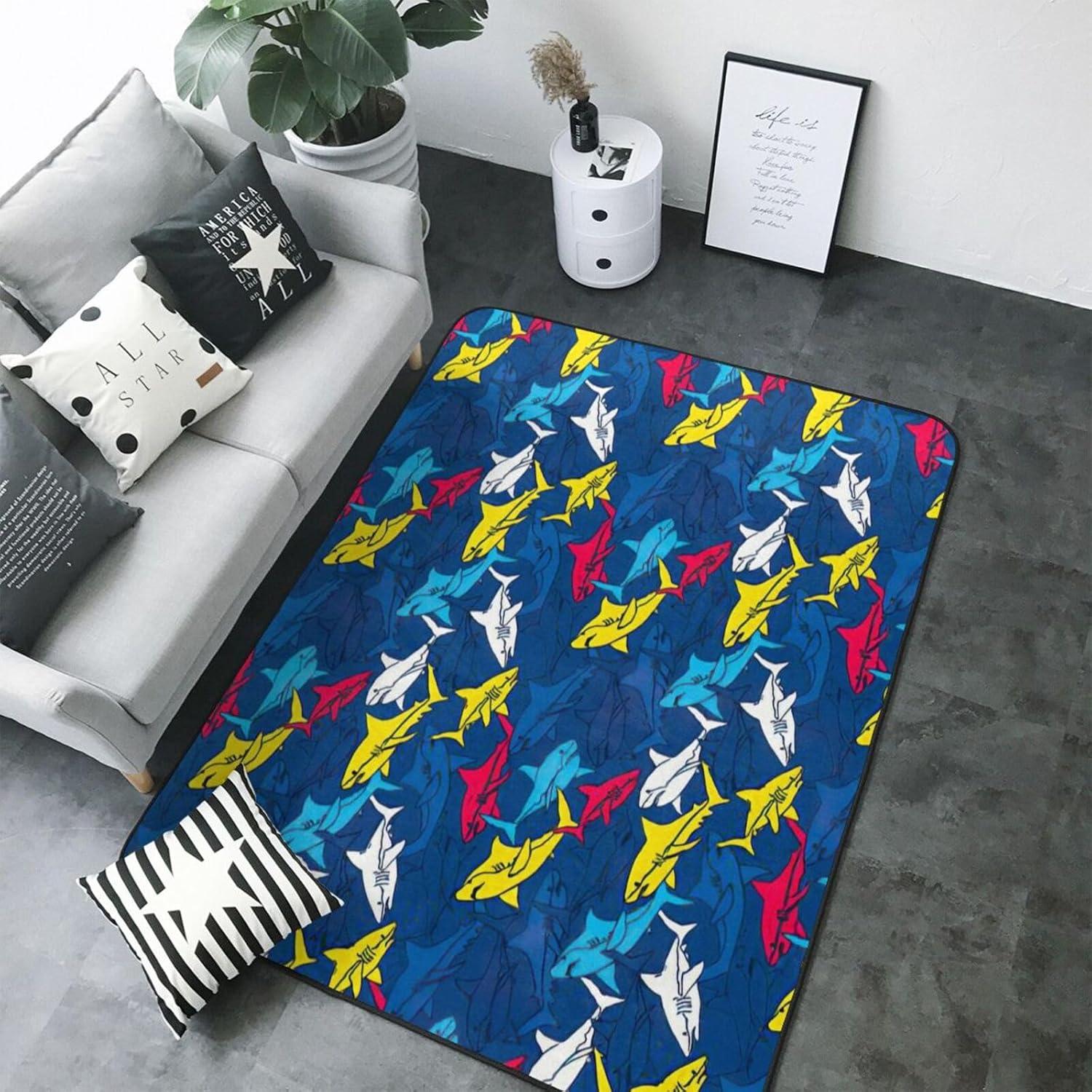 Breaux Shark Print Non-Slip Floor Mat 8058in