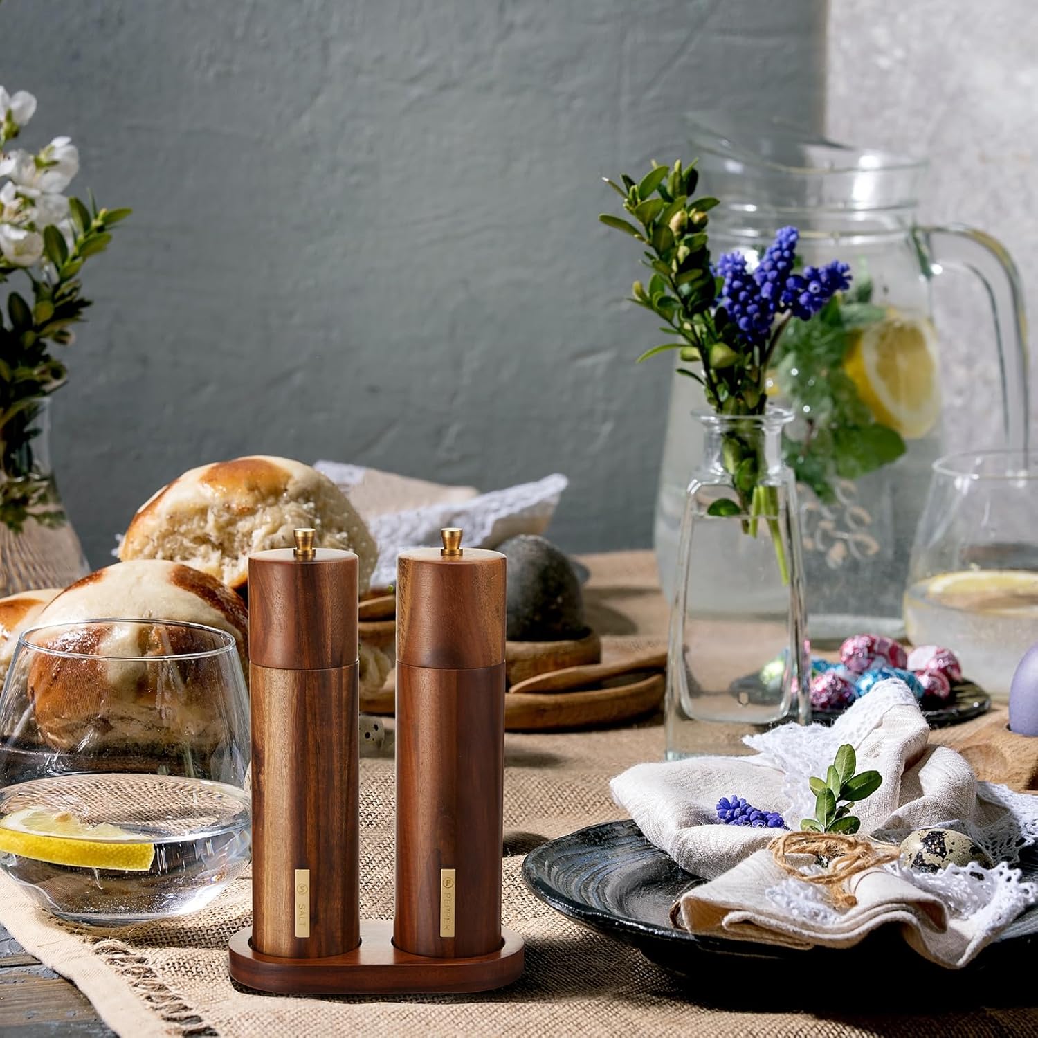 LOYIM8-Inch Wooden Salt Pepper Mill Set with Adjustable Grind Refillable Design