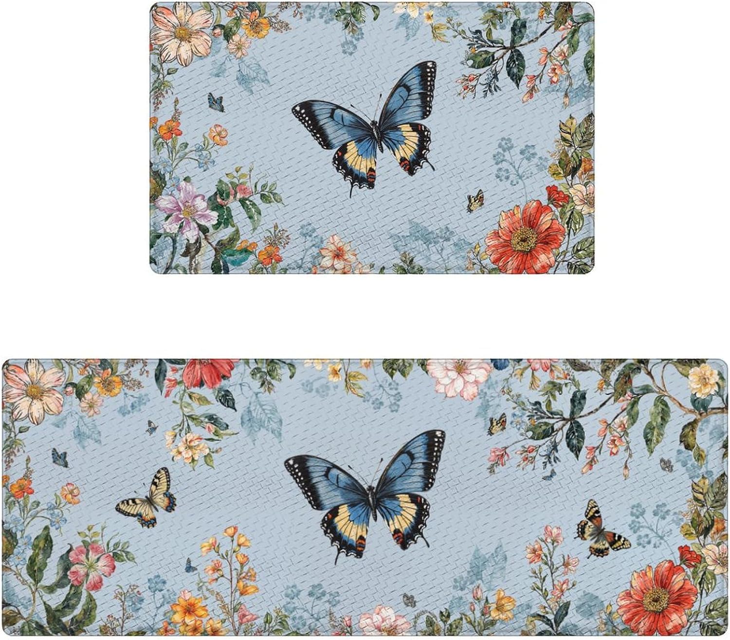 Floral Kitchen Mats Set - Non-Slip Waterproof for Home Kitchen