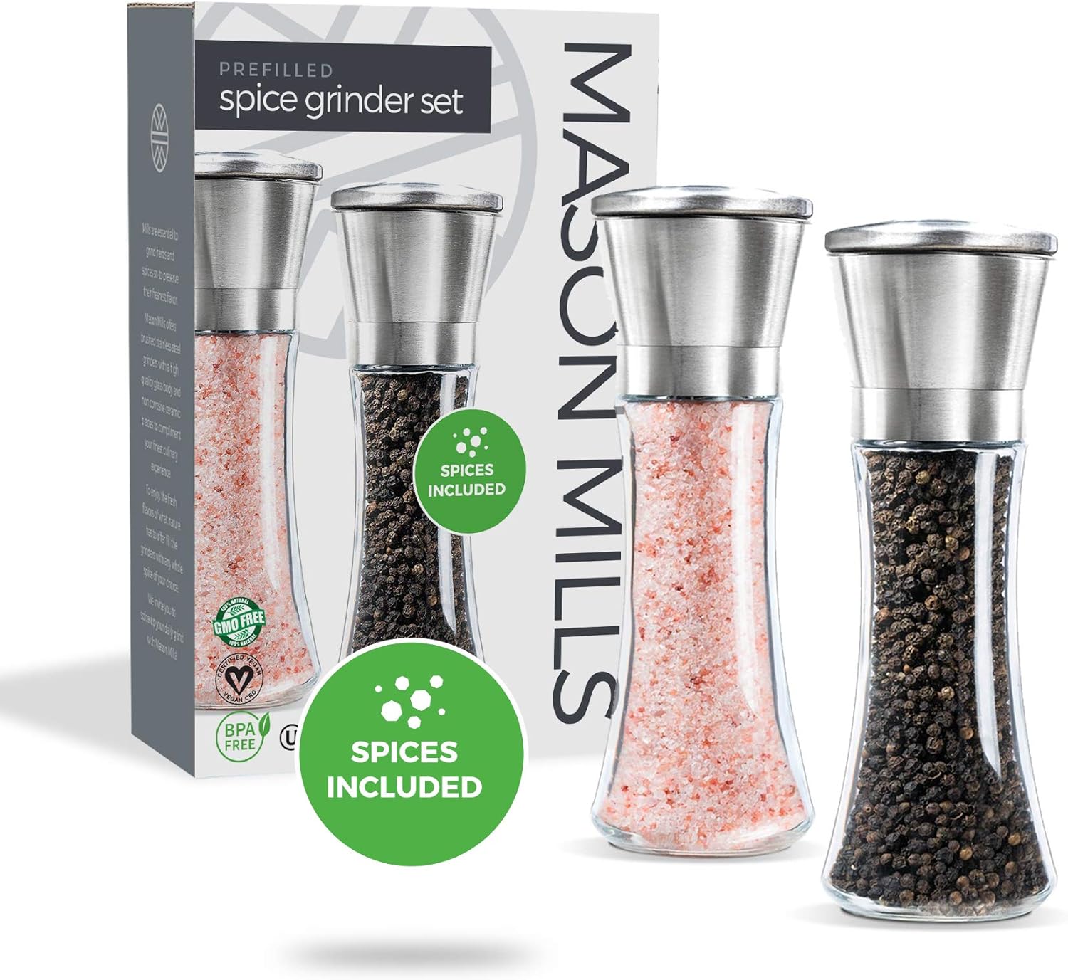 Mason Mills Stainless Steel Salt Pepper grinder Set