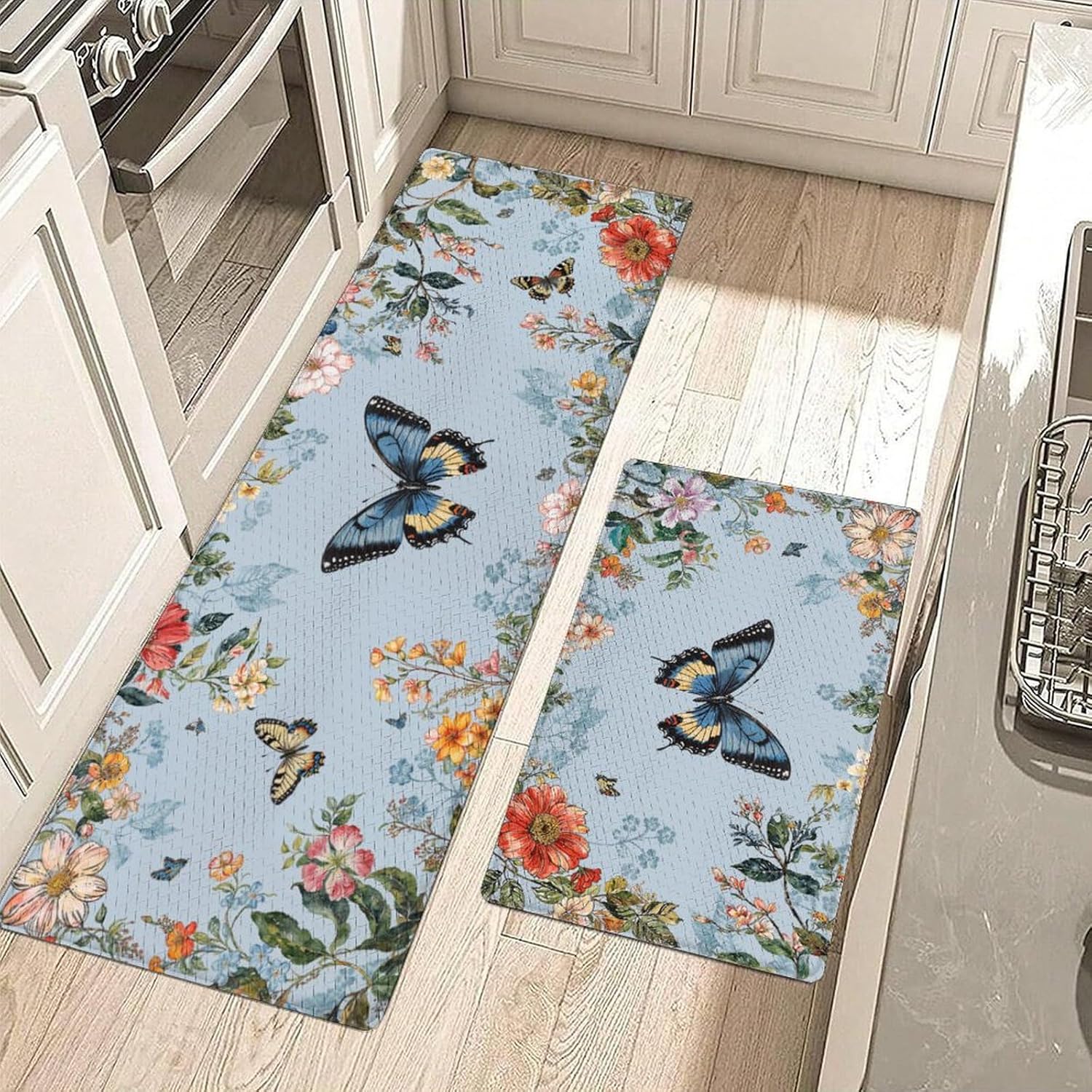 Floral Kitchen Mats Set - Non-Slip Waterproof for Home Kitchen