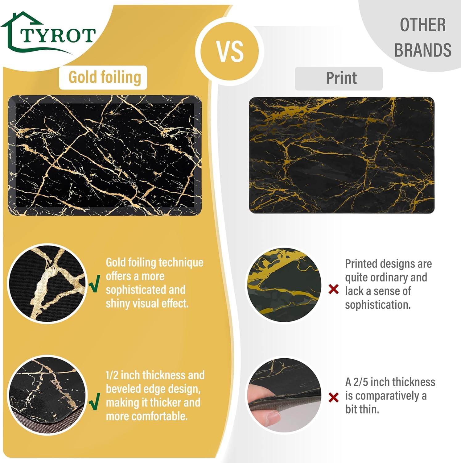 Gold Foil Marble Kitchen Mat Anti Fatigue 173x59 Inch