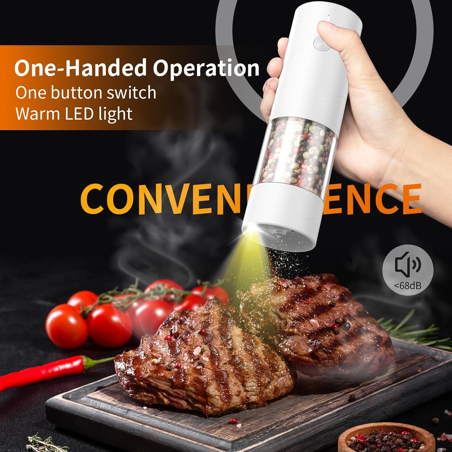 Double-Pack Electric Salt and Pepper Grinder Set with Adjustable Coarseness Warm Light