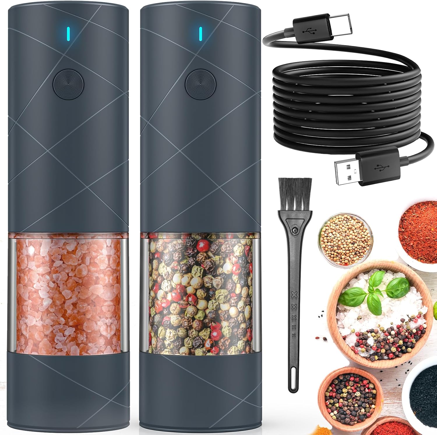 Adjustable Salt and Pepper Grinder Set with LED Light