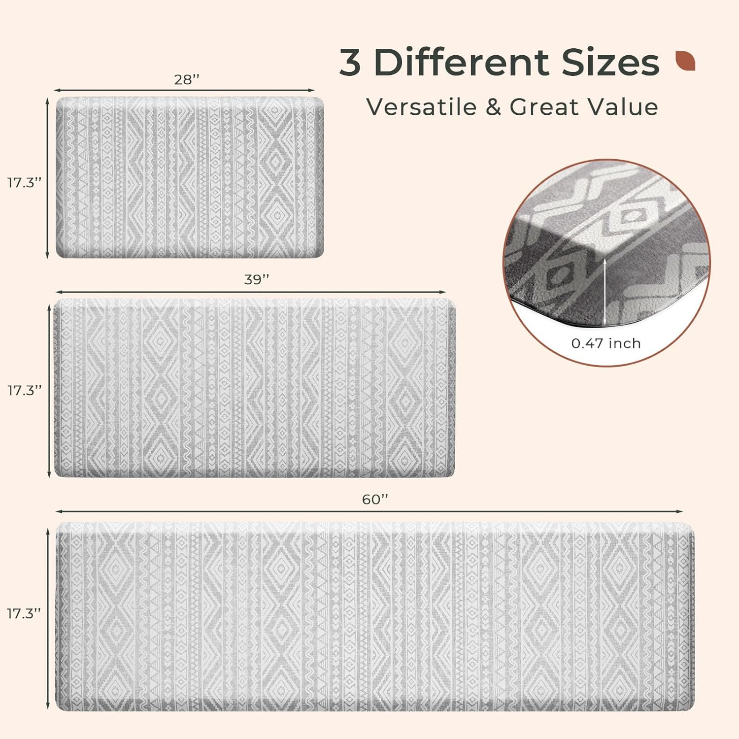 FRESHMINT Boho Kitchen Mat 173x39 Non-Slip Mat