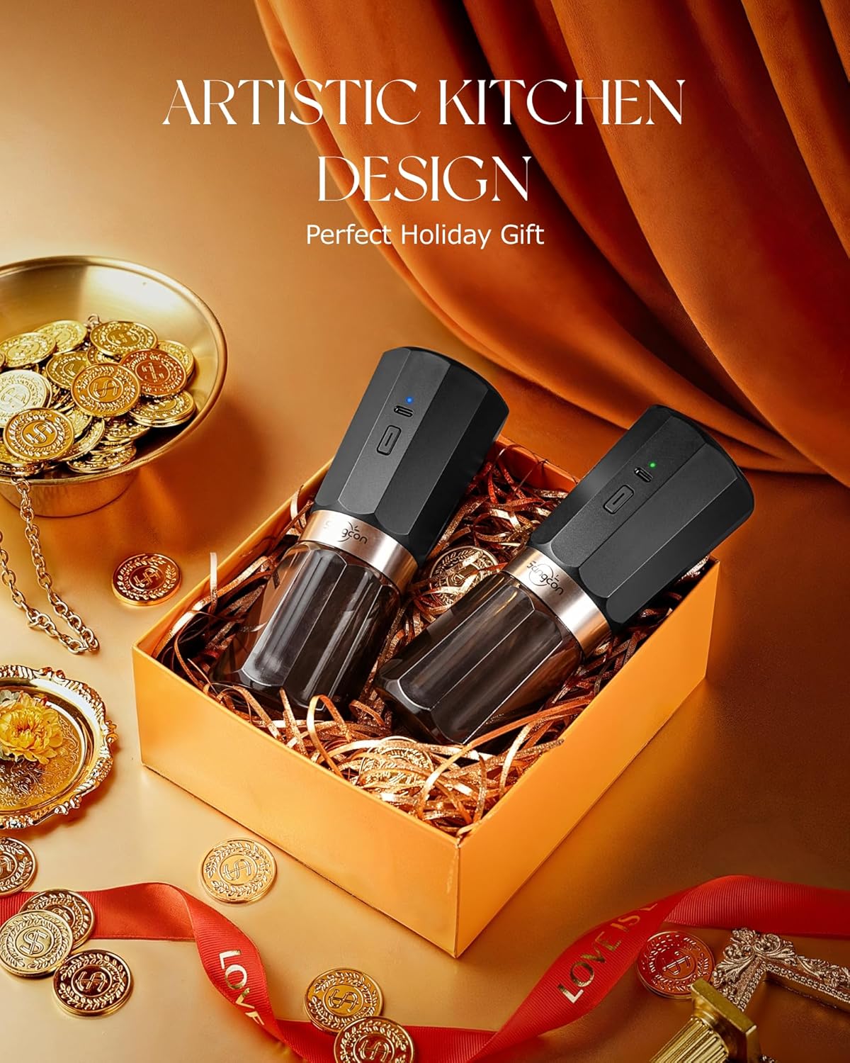 Compact Durable and Versatile Electric Salt and Pepper Grinder Set