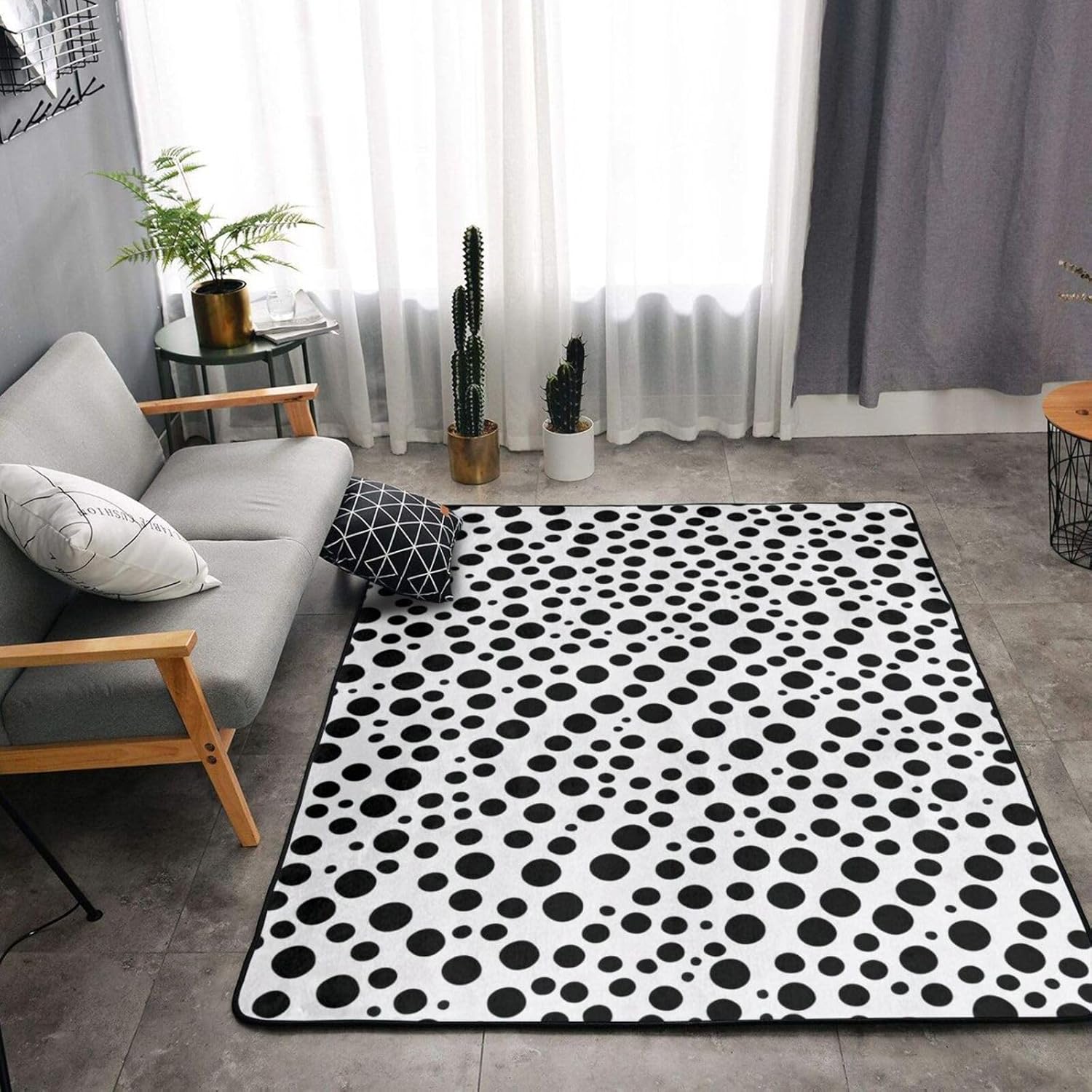 Black White Dots 63x48in Floor Mat