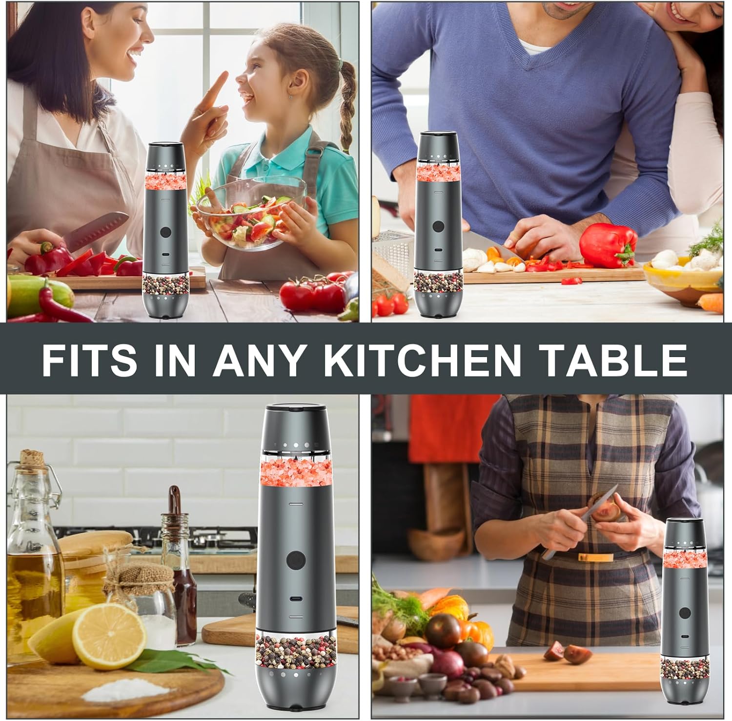 Electric Salt and Pepper Grinder Set with Dual Heads