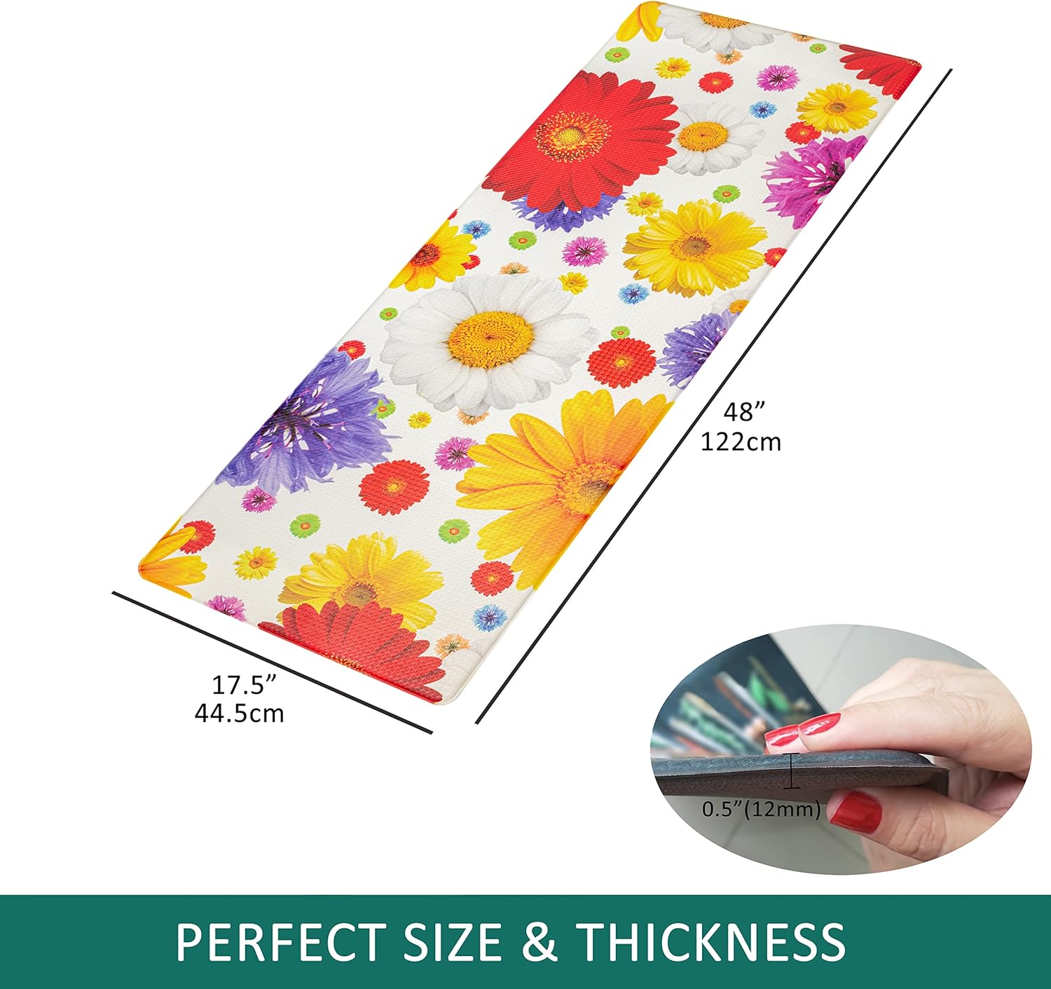 BAMBIKI Artistic Anti Fatigue Kitchen Mat - 48x175x12mm