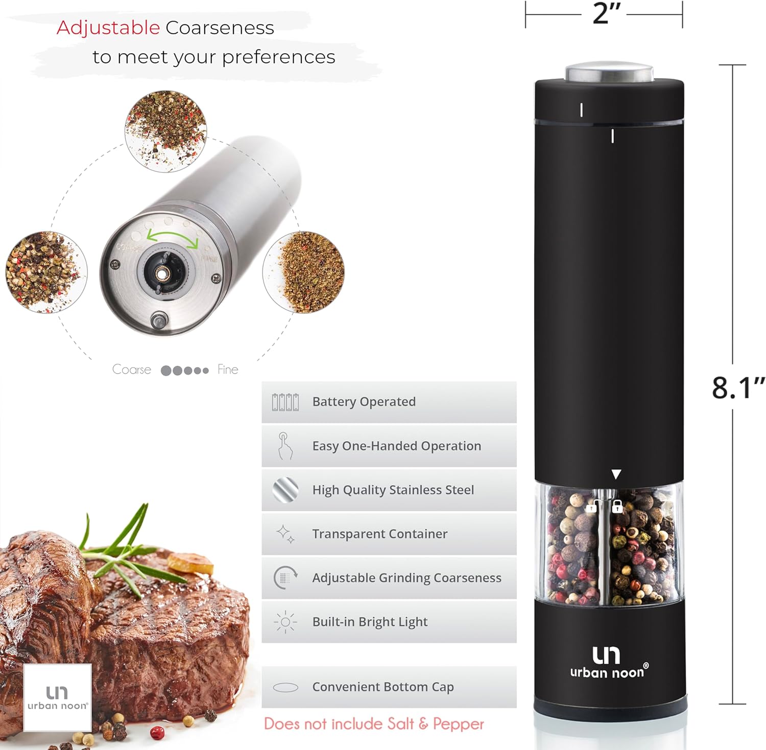 Elegant Electric Salt Pepper Grinder 2-Piece Set