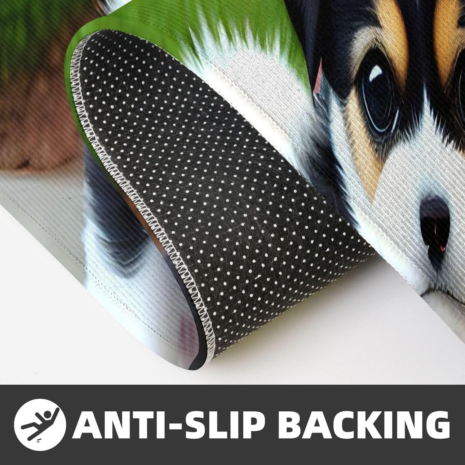 Black and White Puppy Print Kitchen Mats Durable Water Repellent