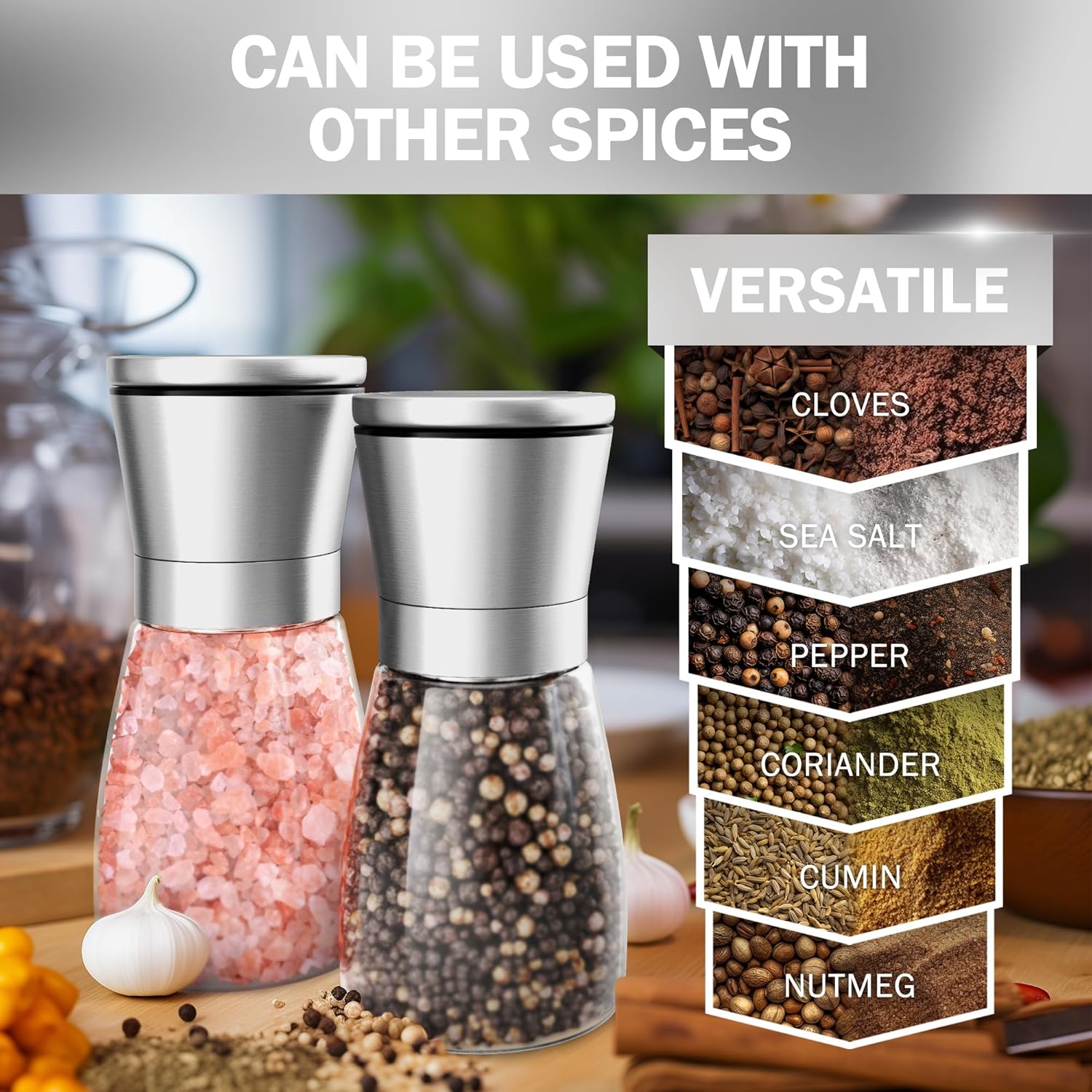 Adjustable Stainless Steel Salt Pepper Mill Set