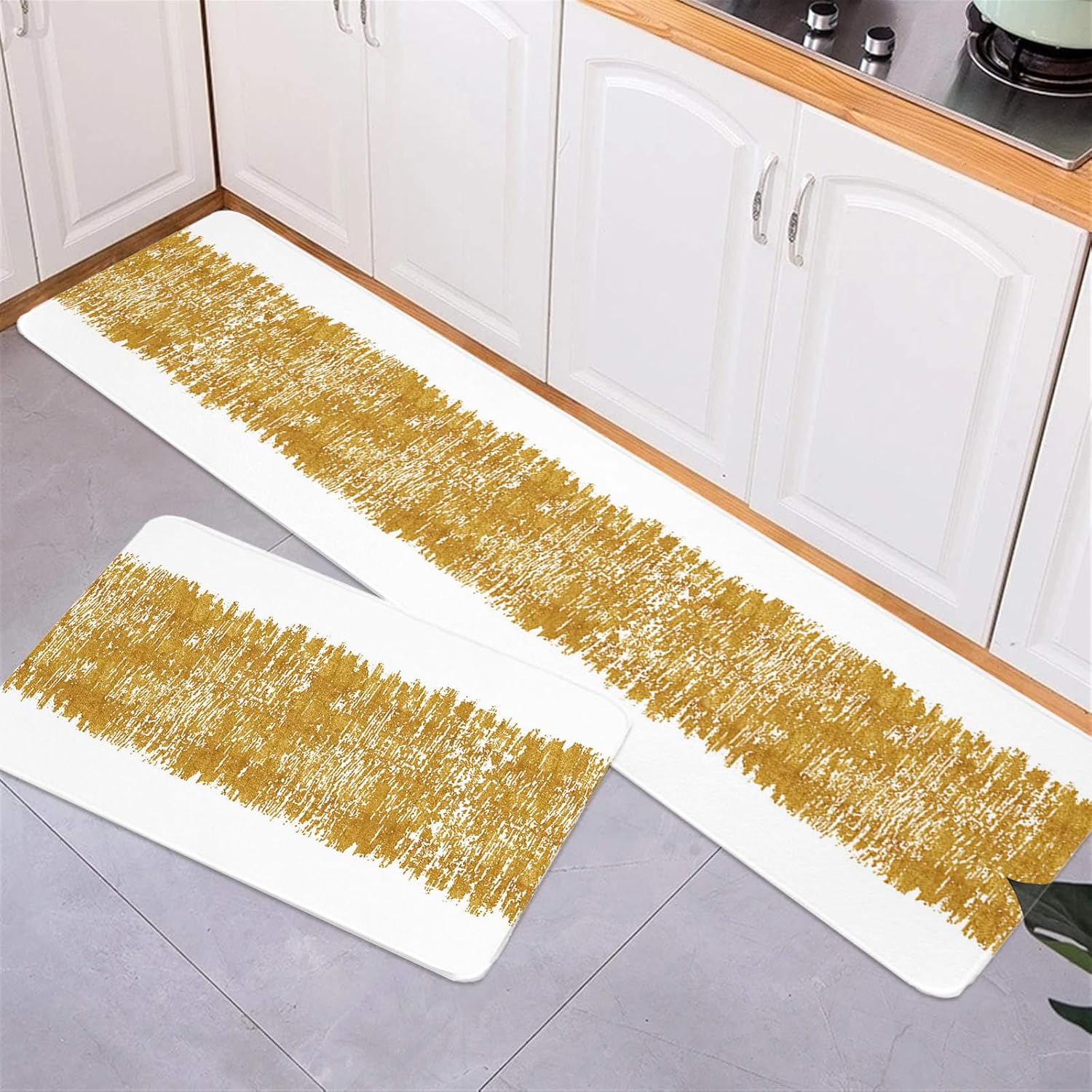 Aesthetic Abstract Gold Striped Kitchen Mats Set