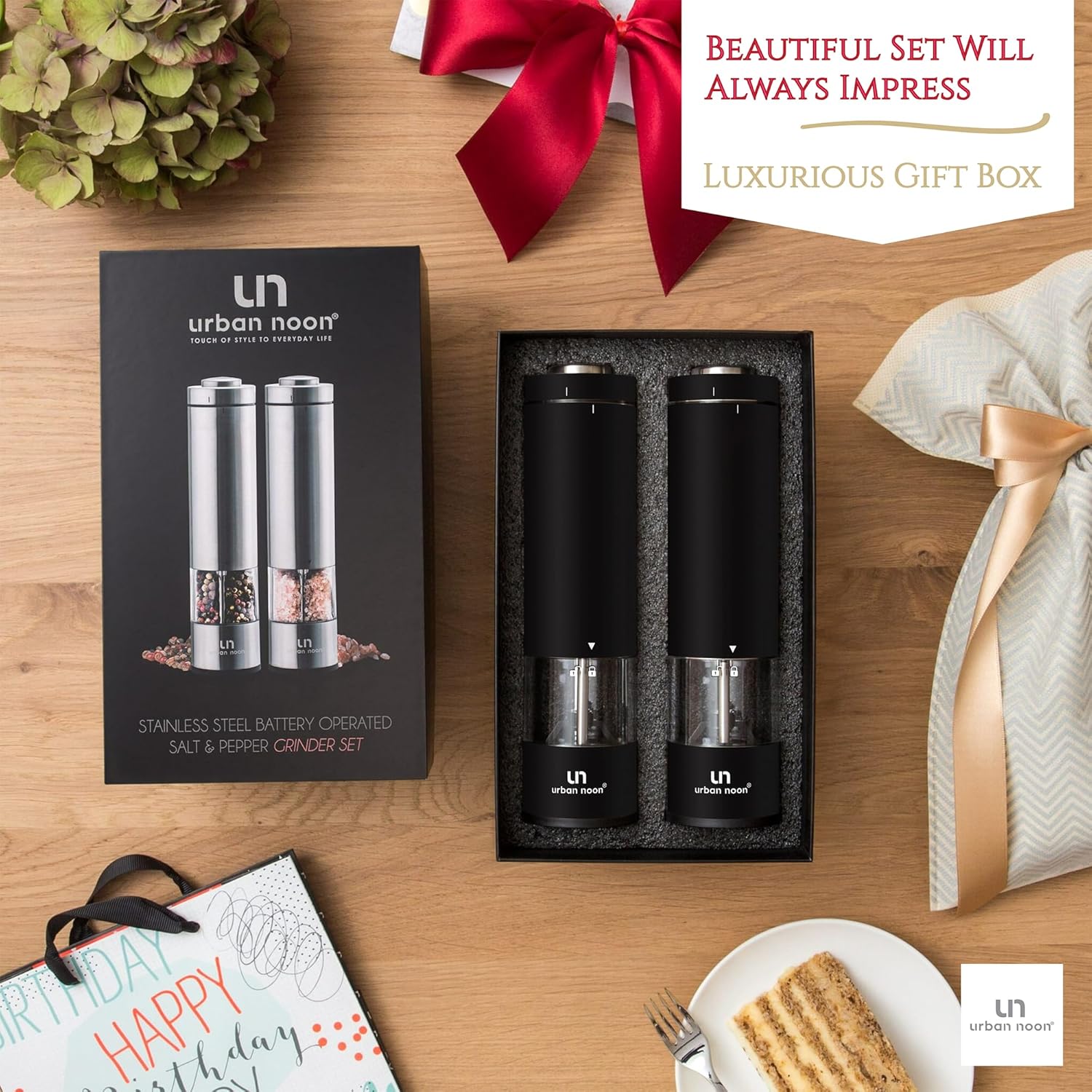 Elegant Electric Salt Pepper Grinder 2-Piece Set