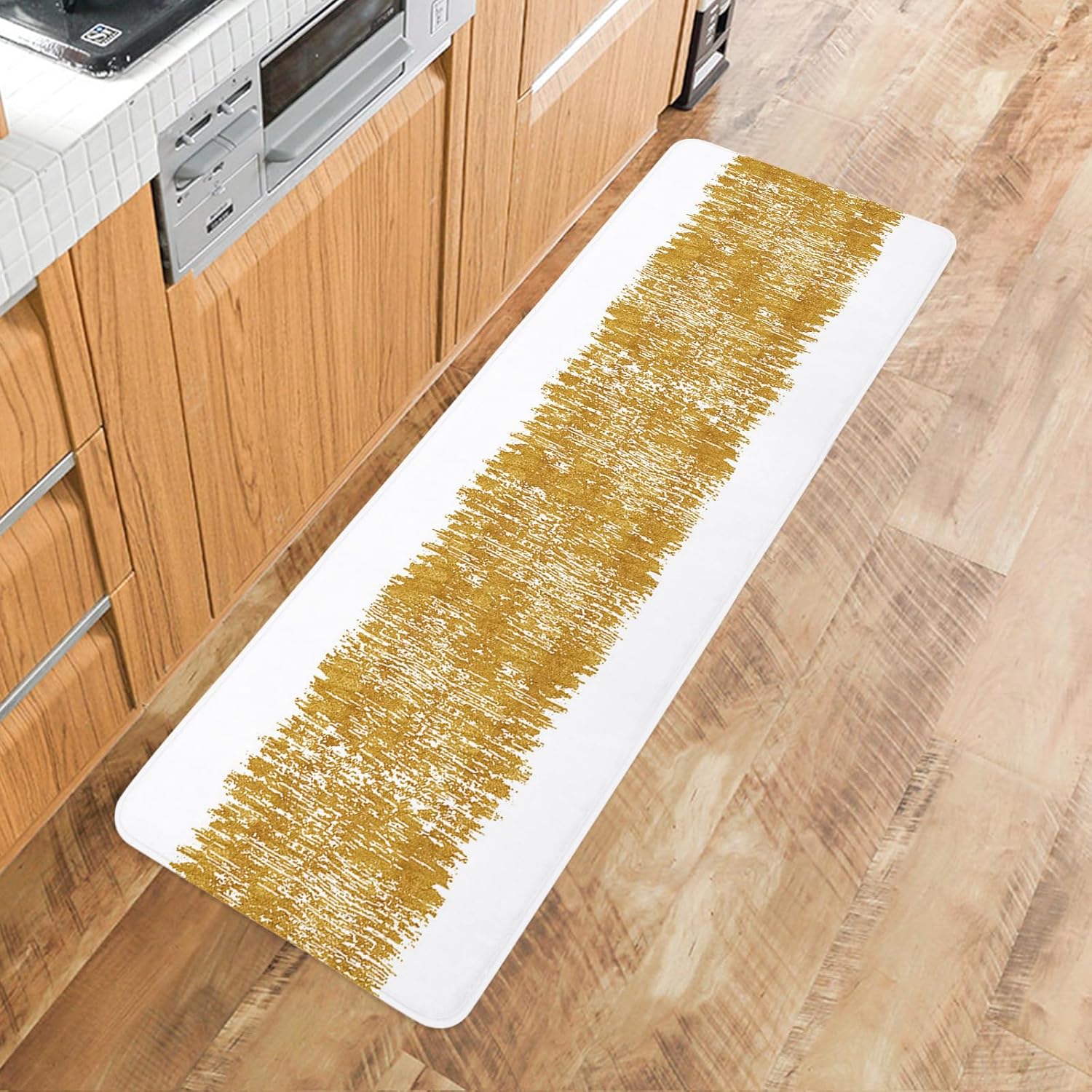 Aesthetic Abstract Gold Striped Kitchen Mats Set