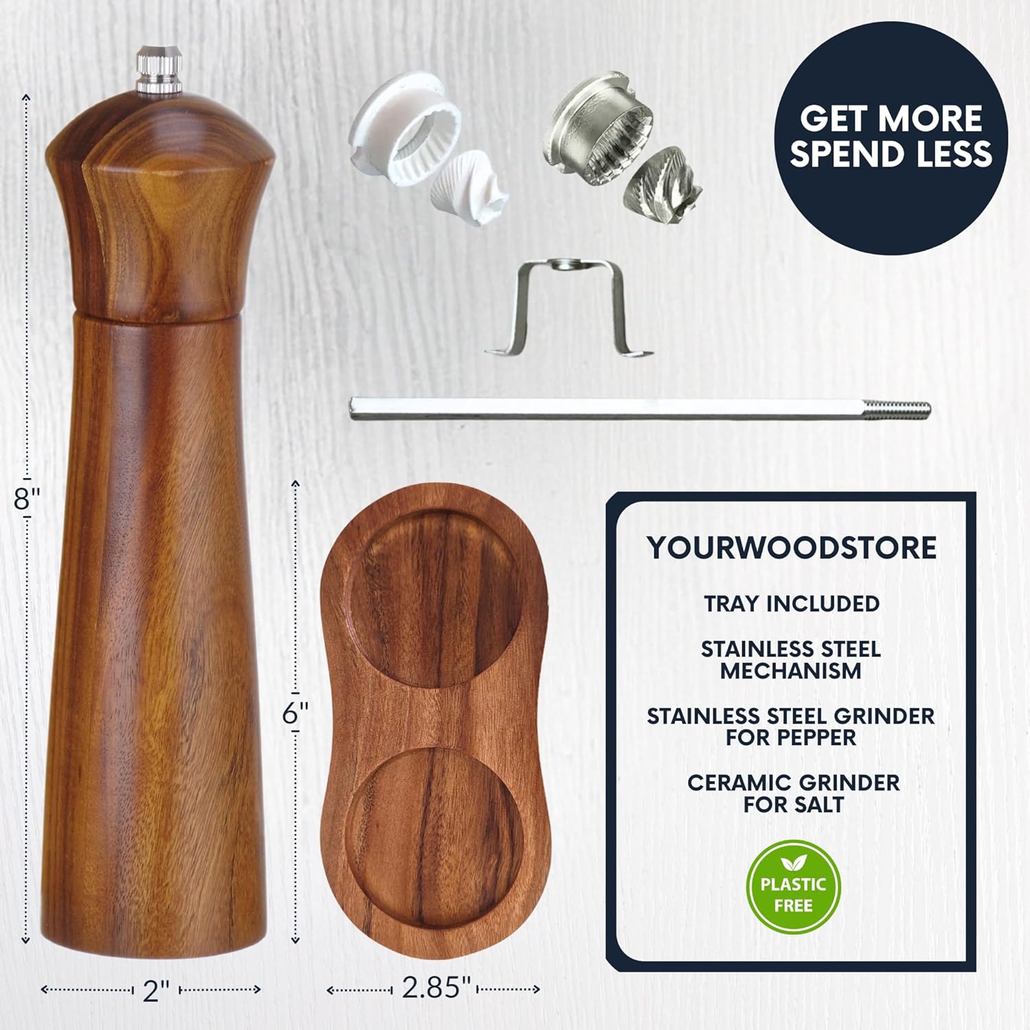 Premium Acacia Wooden Salt Pepper Grinders Set 8 x 2