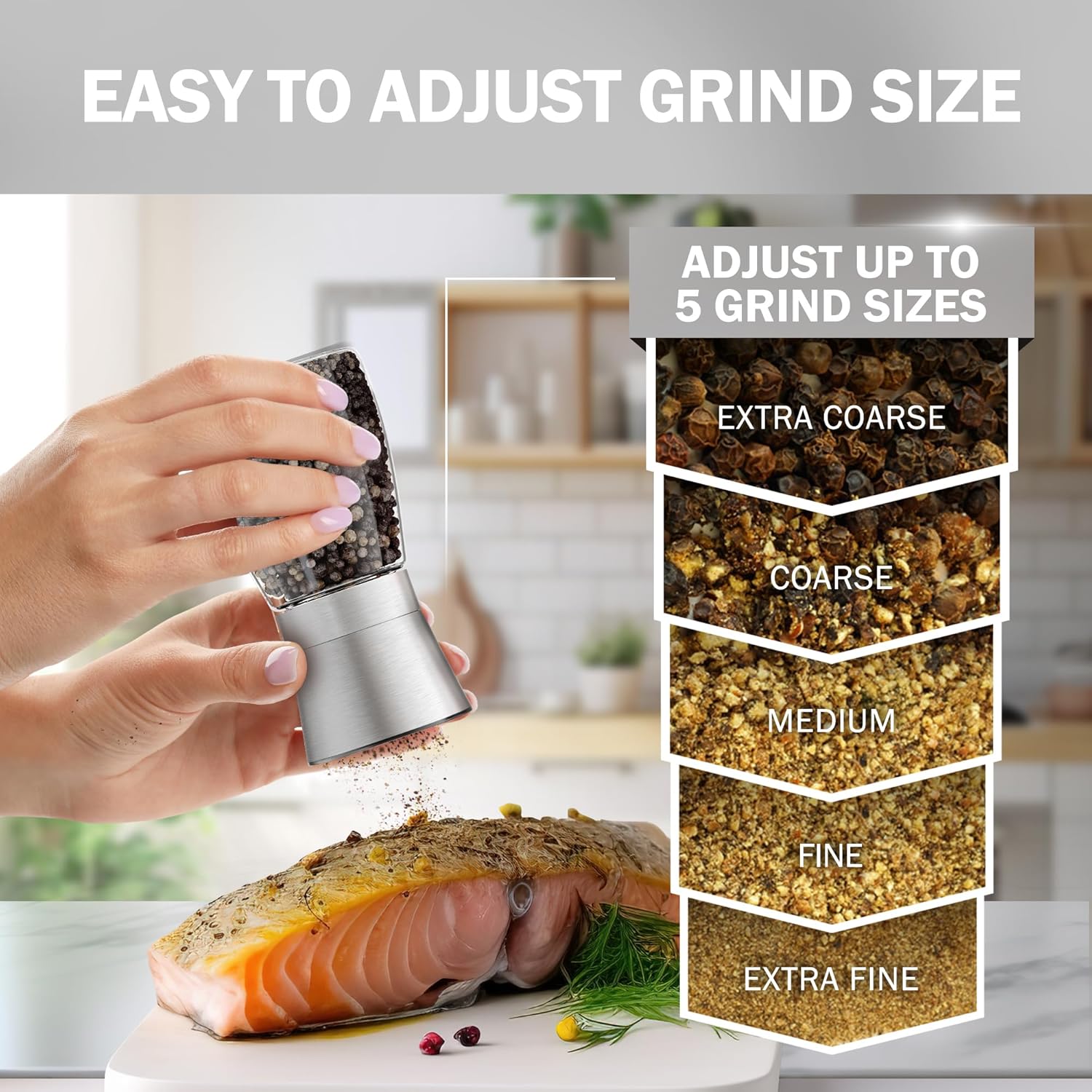 Adjustable Stainless Steel Salt Pepper Mill Set
