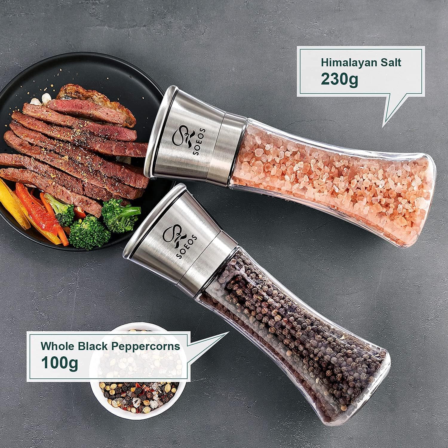 Sooos Salt Pepper Grinder Set Stainless Steel Refillable